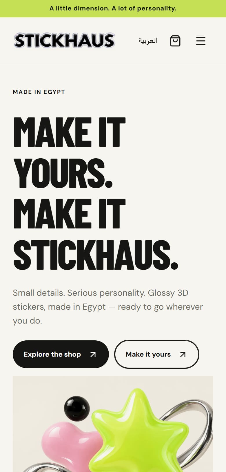 StickHaus home page on a phone with the condensed headline and two buttons.